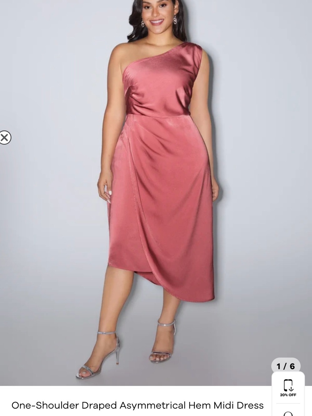 BloomChic One-Shoulder Draped Midi Dress in Rose Pink